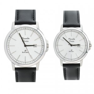 Alexandre Christie AC 1014 Silver White Black Tick Leather Couple